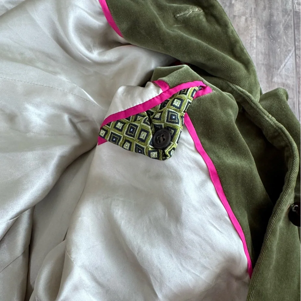 J. Crew Olive Green Velvet Blazer Jacket with Leather Buttons